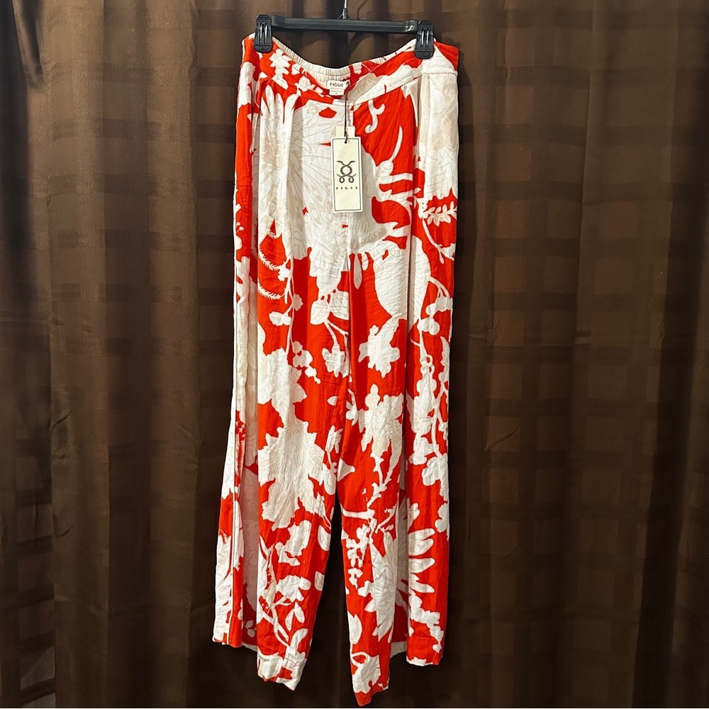 NWT Figue Charlotte Floral Print Pleated Wide Leg Pants size XL reg $398